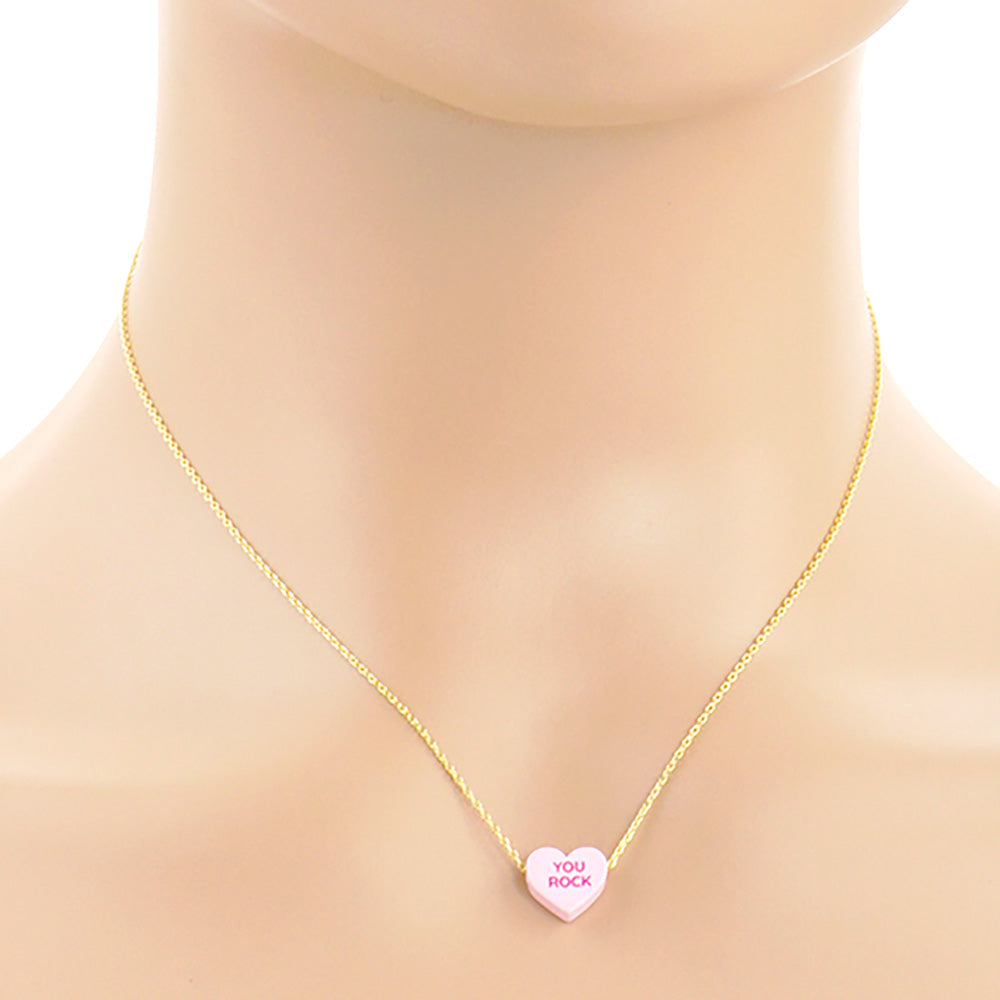 You Rock Message Heart Pendant Necklace