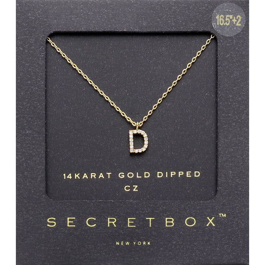 Madeline Love ~D~, Gold -D- Secret Box _ 14K Gold Dipped CZ Initial Monogram Pendant Necklace - Jewelry
