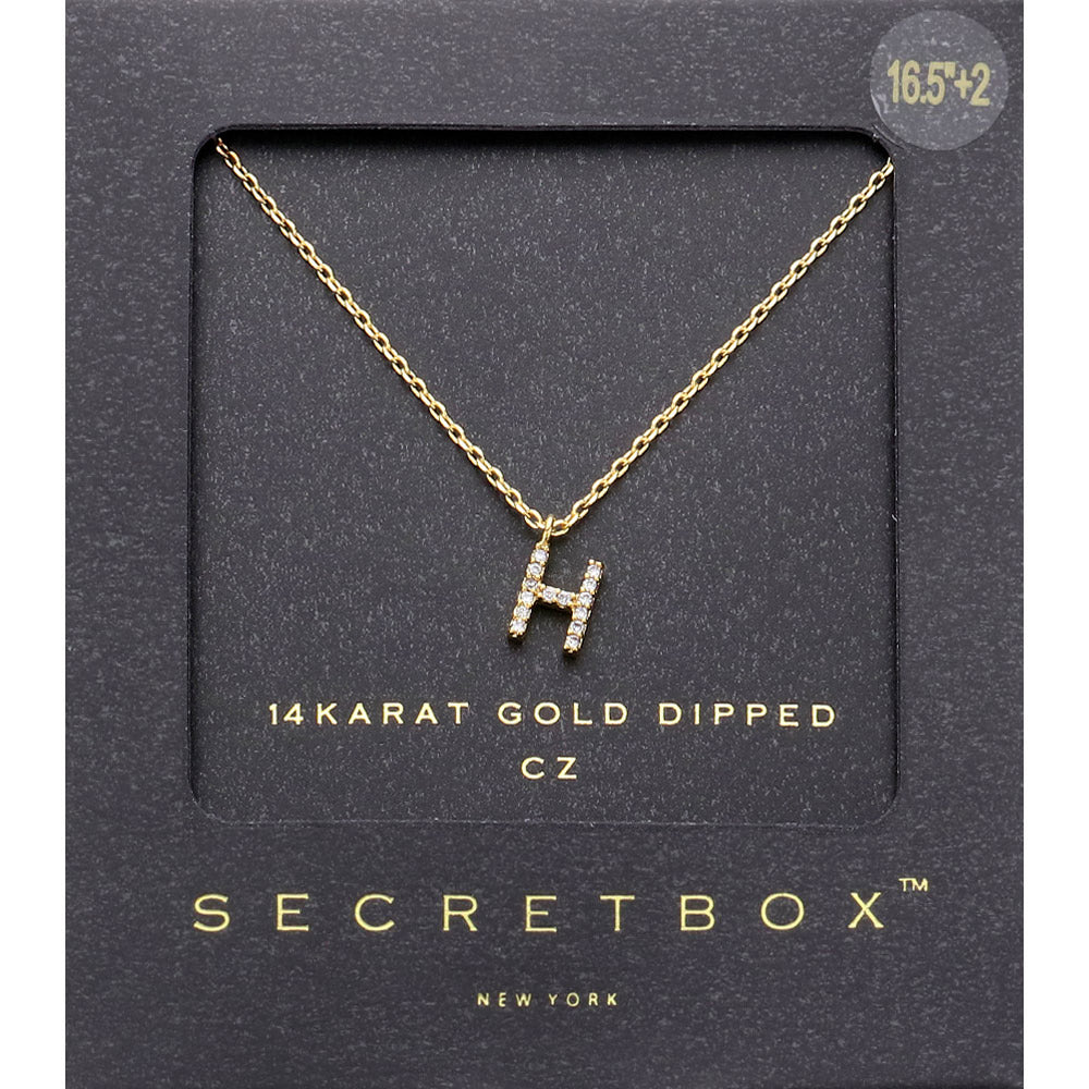 Madeline Love ~H~, Gold -H- Secret Box _ 14K Gold Dipped CZ Initial Monogram Pendant Necklace - Jewelry