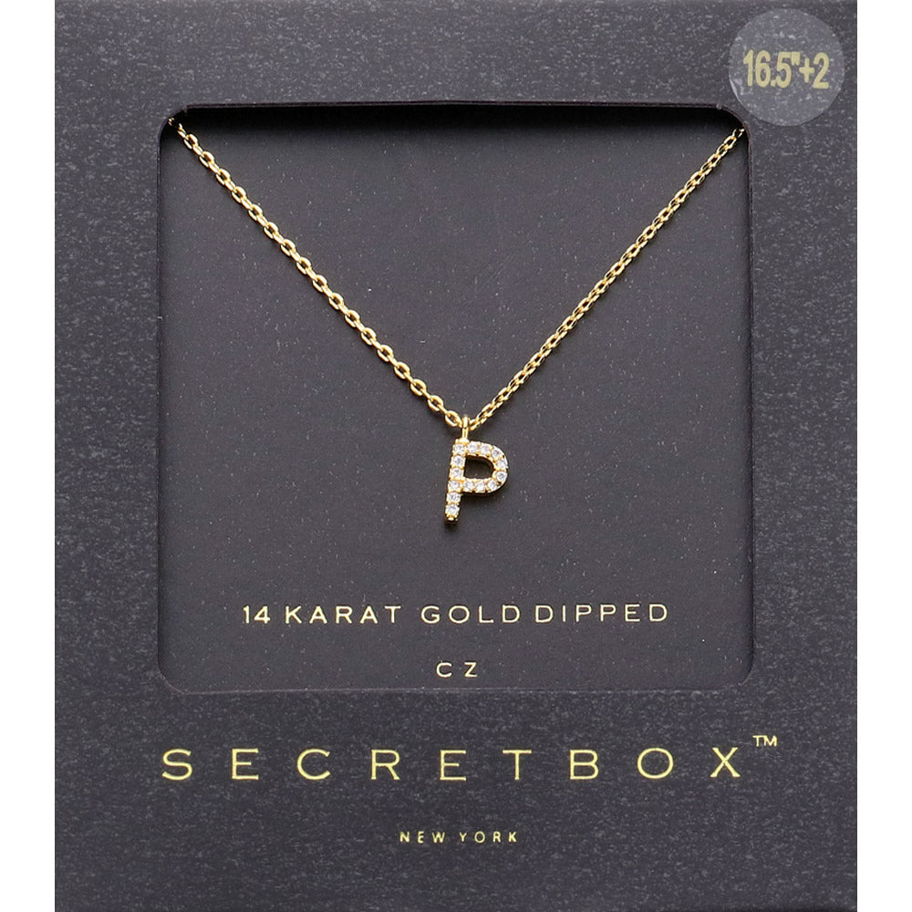 Madeline Love ~P~, Gold -P- Secret Box _ 14K Gold Dipped CZ Initial Monogram Pendant Necklace - Jewelry