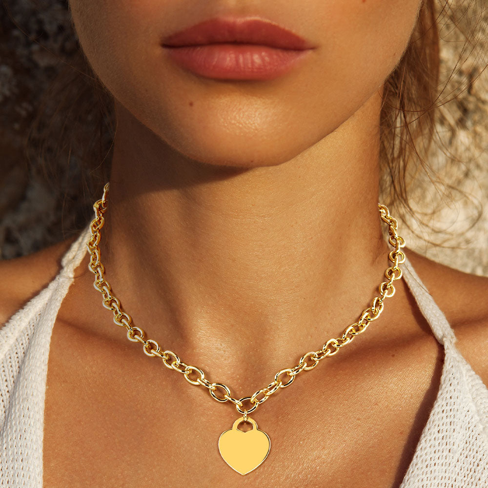 Gold Dipped Brass Metal Heart Lock Pendant Necklace