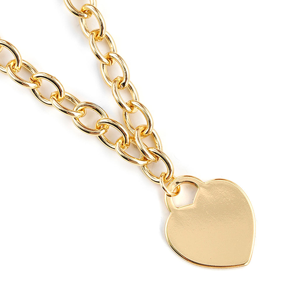 Gold Dipped Brass Metal Heart Lock Pendant Necklace