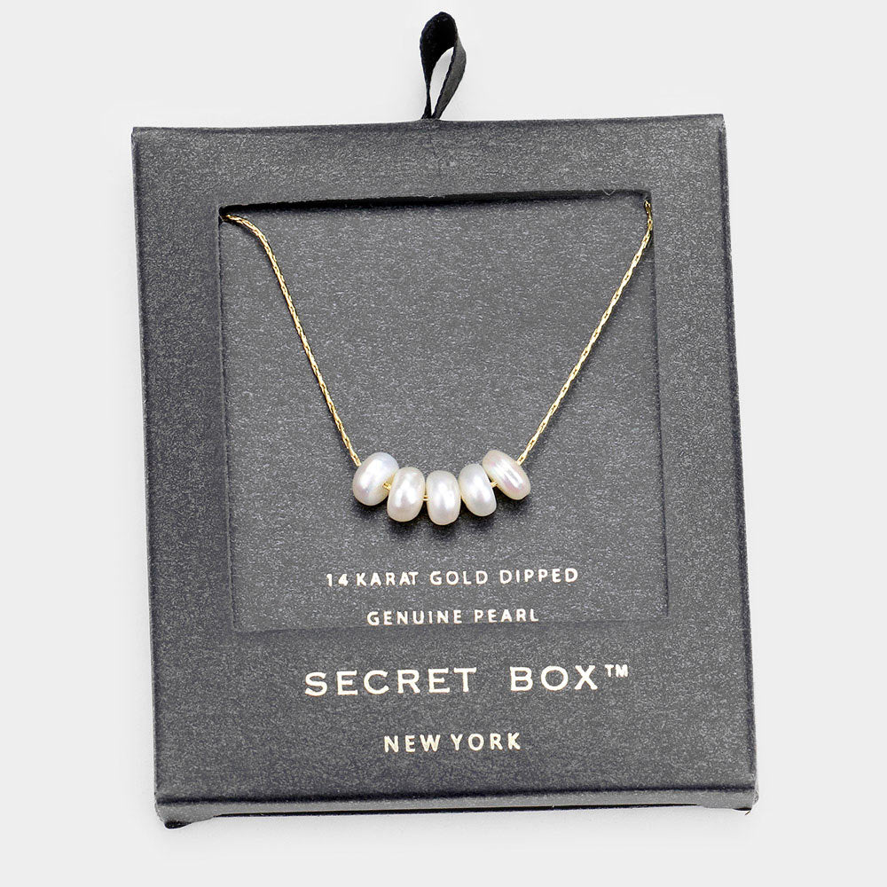 Madeline Love Gold Secret Box _ 14k Gold Dipped Genuine Pearl Necklace - Necklaces