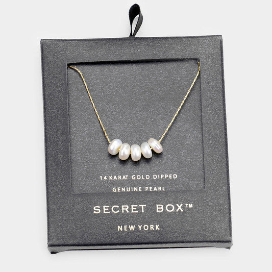 Madeline Love Gold Secret Box _ 14k Gold Dipped Genuine Pearl Necklace - Necklaces