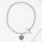 White Gold Dipped Brass Metal Heart Lock Pendant Toggle Necklace - Rhodium - Necklaces