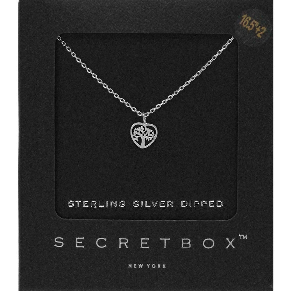 Madeline Love Silver SECRET BOX_Sterling Silver Dipped Tree of Life Metal Heart Pendant Necklace - Necklaces