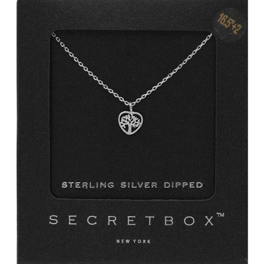 Madeline Love Silver SECRET BOX_Sterling Silver Dipped Tree of Life Metal Heart Pendant Necklace - Necklaces