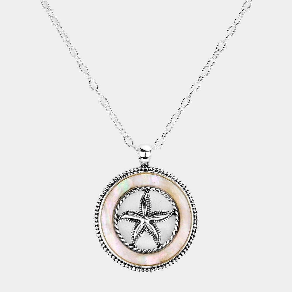 Antique Silver, Cream Pearl Starfish Pendant Necklace