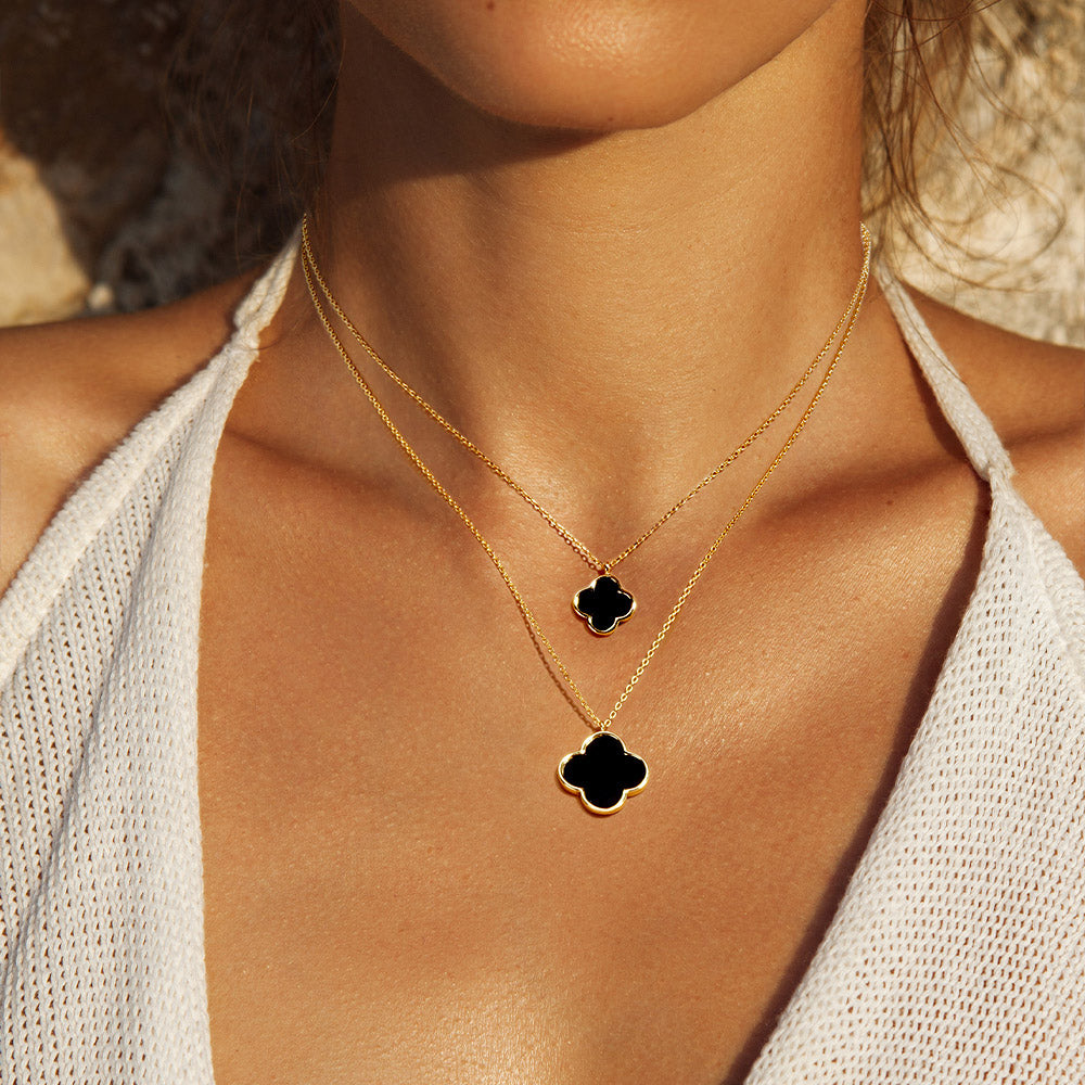 Madeline Love Black Quatrefoil Pendant Double Layered Necklace - Necklaces