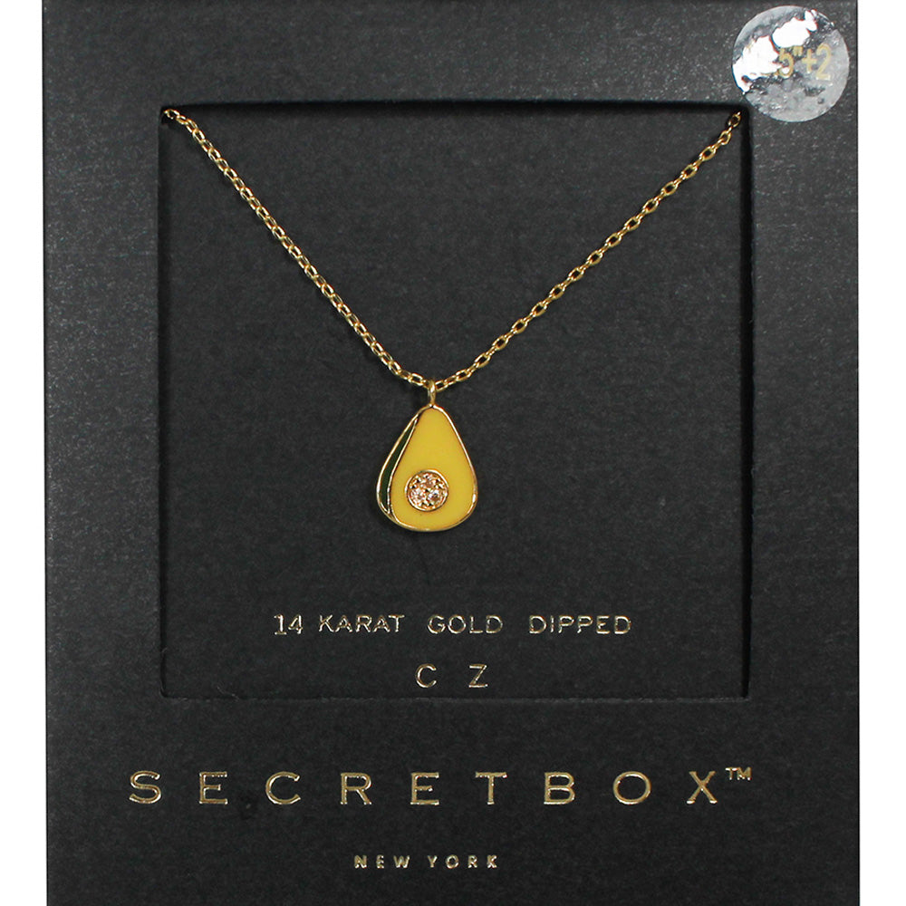 Madeline Love Gold SECRET BOX_14K Gold Dipped CZ Embellished Enamel Avocado Pendant Necklace - Necklaces