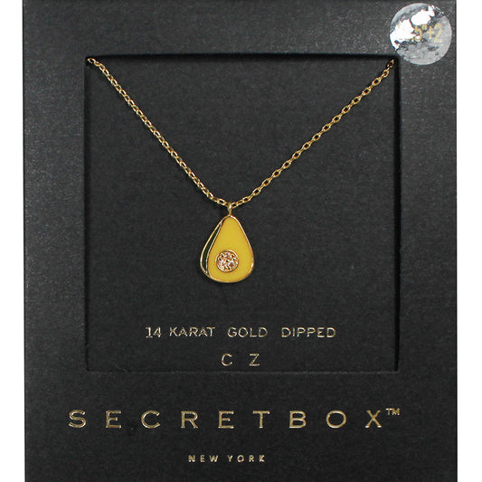 Madeline Love Gold SECRET BOX_14K Gold Dipped CZ Embellished Enamel Avocado Pendant Necklace - Necklaces