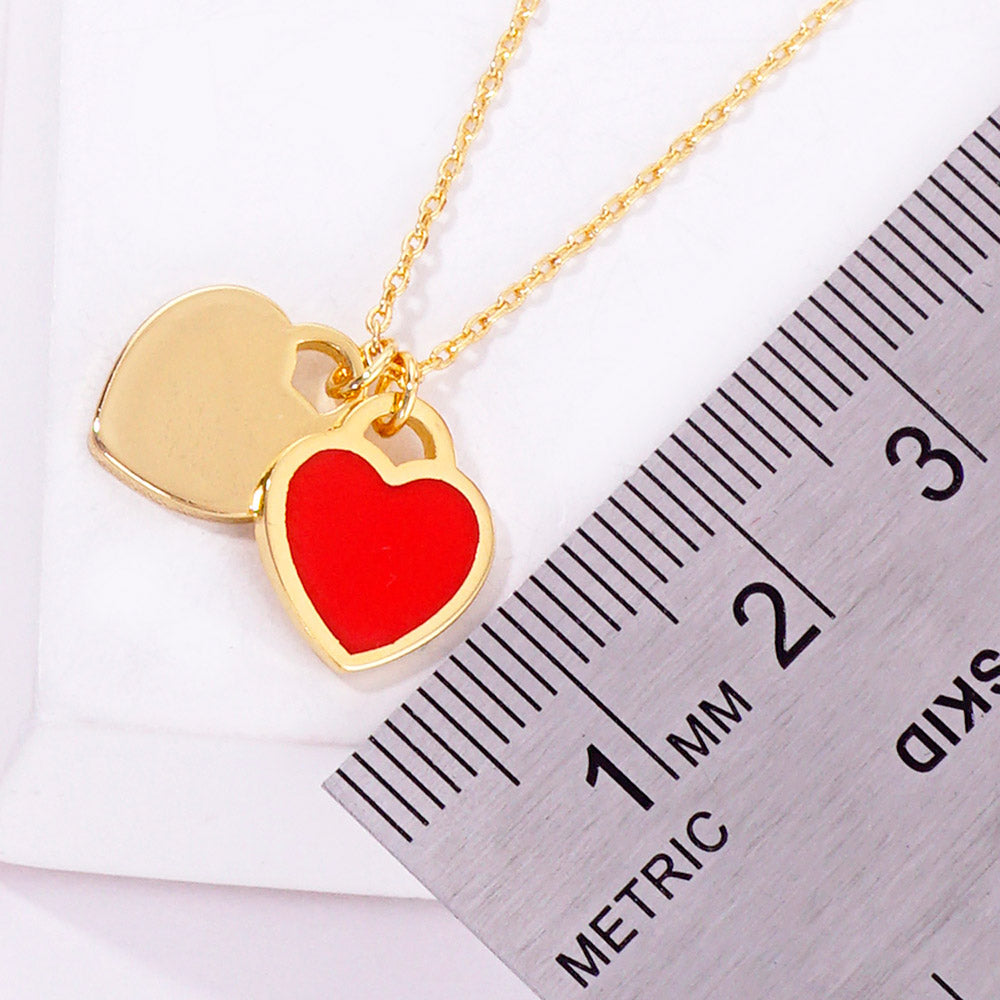 Enamel Metal Double Heart Pendant Necklace - Necklaces