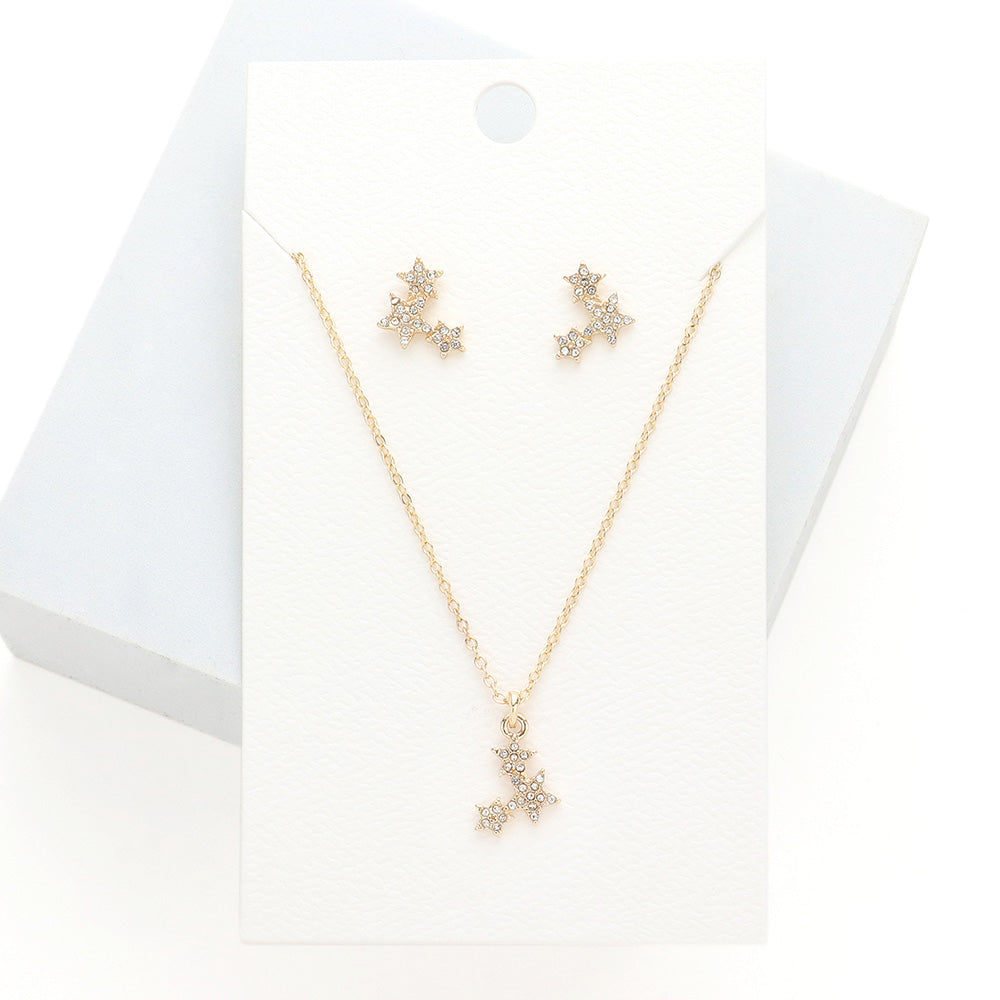 Madeline Love Gold Rhinestone Embellished Triple Star Pendant Necklace - Necklaces