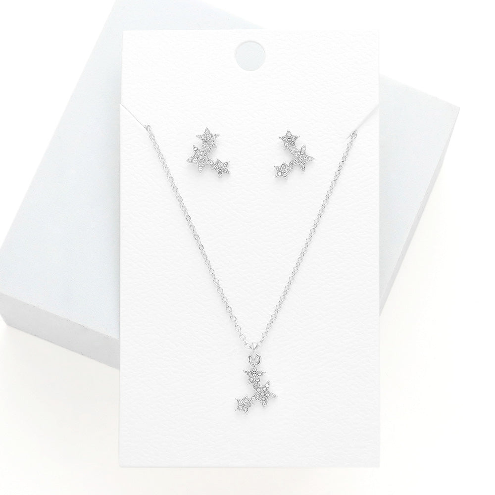 Madeline Love Rhodium Rhinestone Embellished Triple Star Pendant Necklace - Necklaces