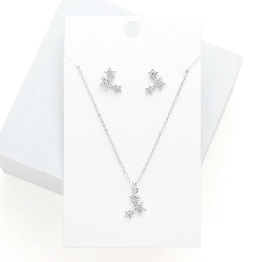 Madeline Love Rhodium Rhinestone Embellished Triple Star Pendant Necklace - Necklaces
