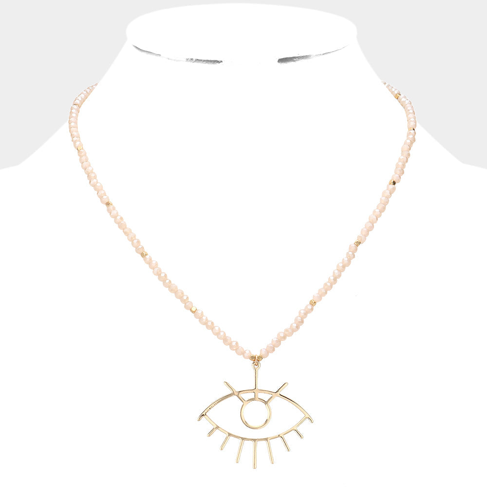 Madeline Love Dust Pink Metal Evil Eye Pendant Faceted Beaded Necklace - Necklaces