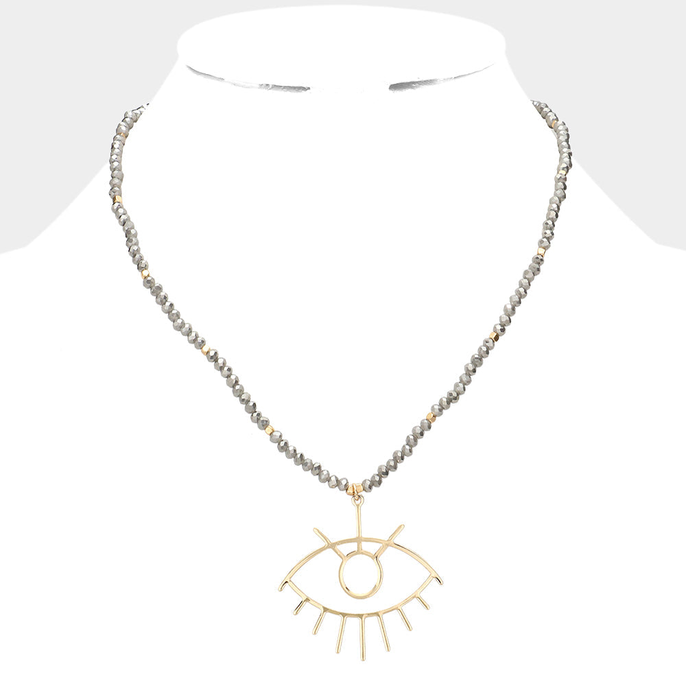 Madeline Love Gray Metal Evil Eye Pendant Faceted Beaded Necklace - Necklaces