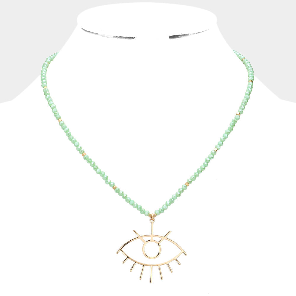Madeline Love Mint Metal Evil Eye Pendant Faceted Beaded Necklace - Necklaces