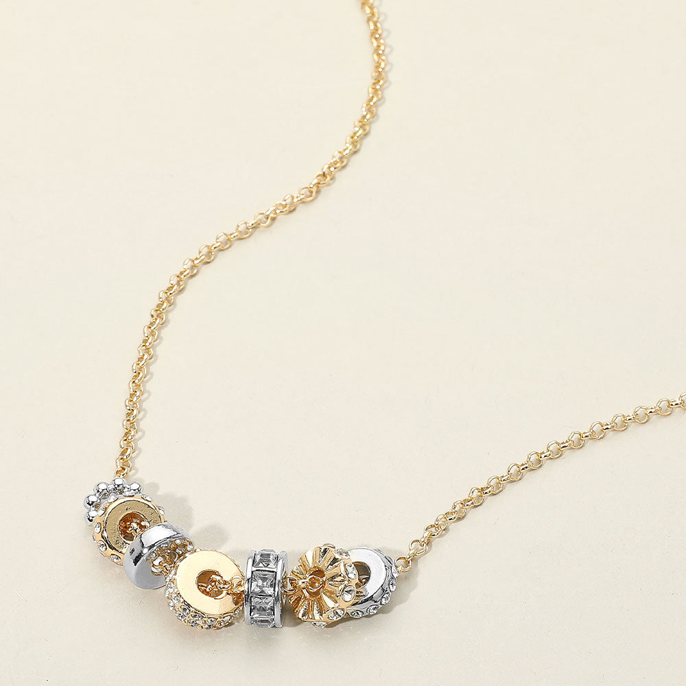 Madeline Love Clear, Gold, Silver Stone Paved Multi Ring Charm Pendant Necklace