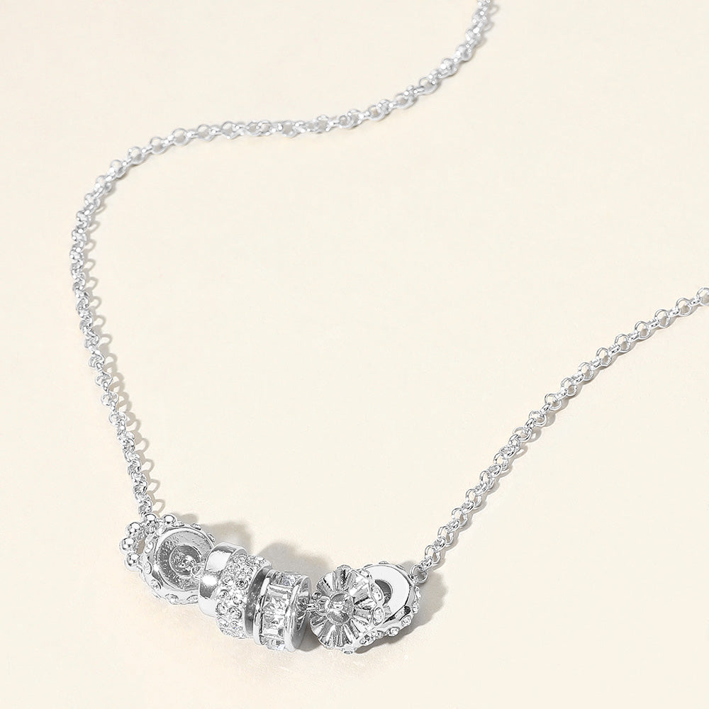Madeline Love Clear, Silver Stone Paved Multi Ring Charm Pendant Necklace - Necklaces