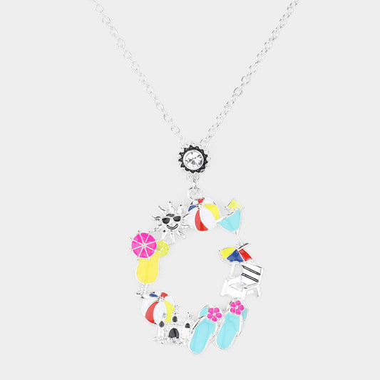 Madeline Love Multi Enamel Cocktail Flip Flop Beach Ball Parasol Sun Cluster Pendant Necklace - Necklaces