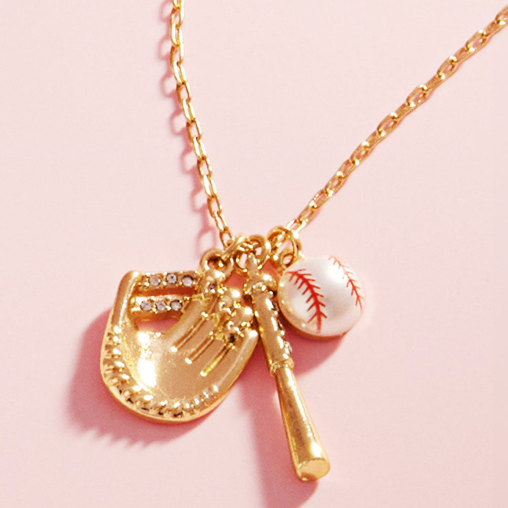 Madeline Love Gold, White Baseball Charm Pendant Necklace - Sports & Events