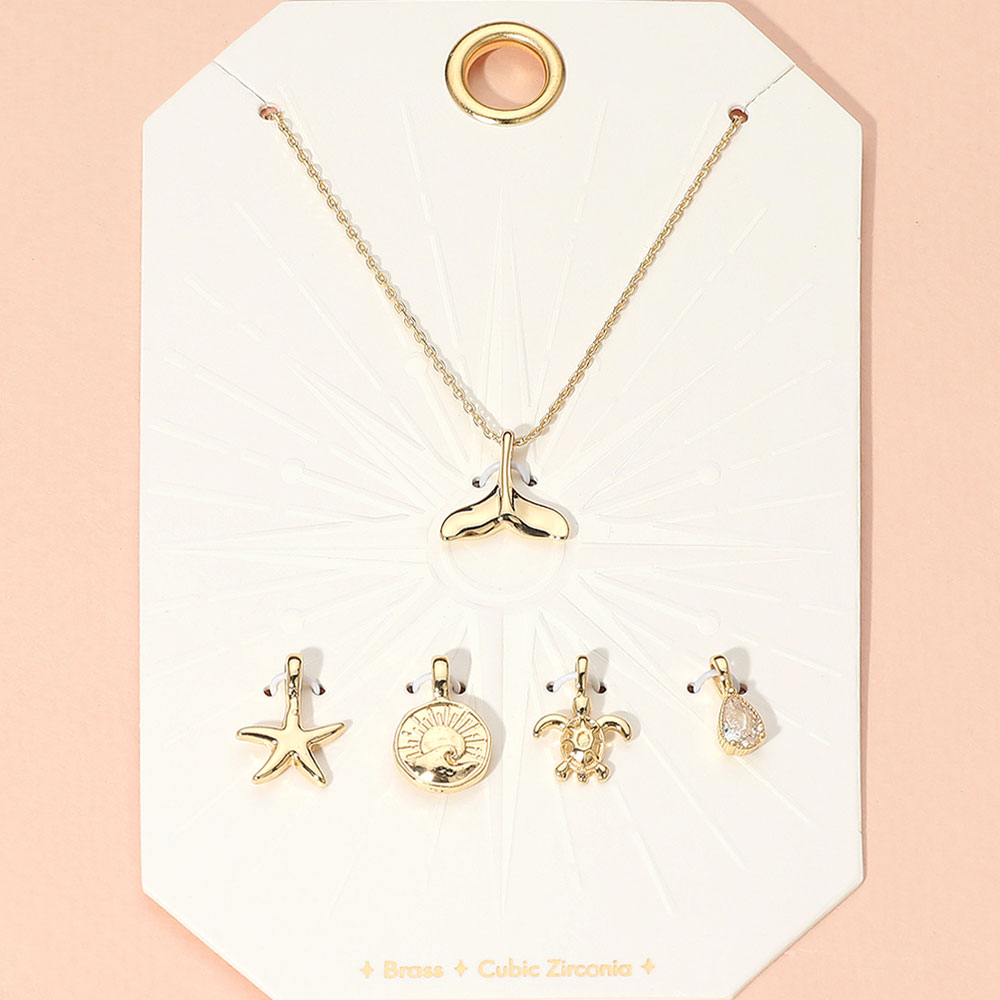 Madeline Love Gold Metal Whale Tale Starfish Turtle Sun CZ Teardrop Stone Charm Pendant Necklace - Beauty & Cosmetics