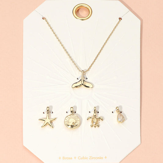 Madeline Love Gold Metal Whale Tale Starfish Turtle Sun CZ Teardrop Stone Charm Pendant Necklace - Beauty & Cosmetics