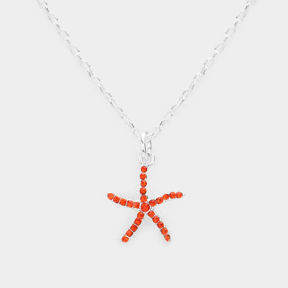 Madeline Love Orange Rhinestone Embellished Starfish Pendant Necklace - Necklaces