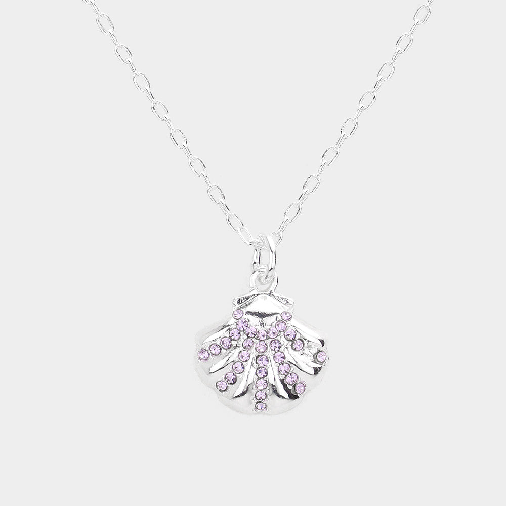 Madeline Love Purple Rhinestone Embellished Metal Shell Pendant Necklace - Necklaces
