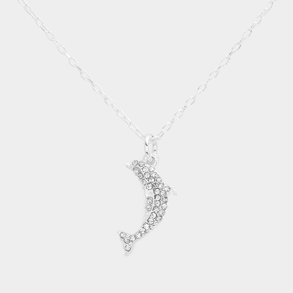 Madeline Love Silver Rhinestone Embellished Dolphin Pendant Necklace - Necklaces