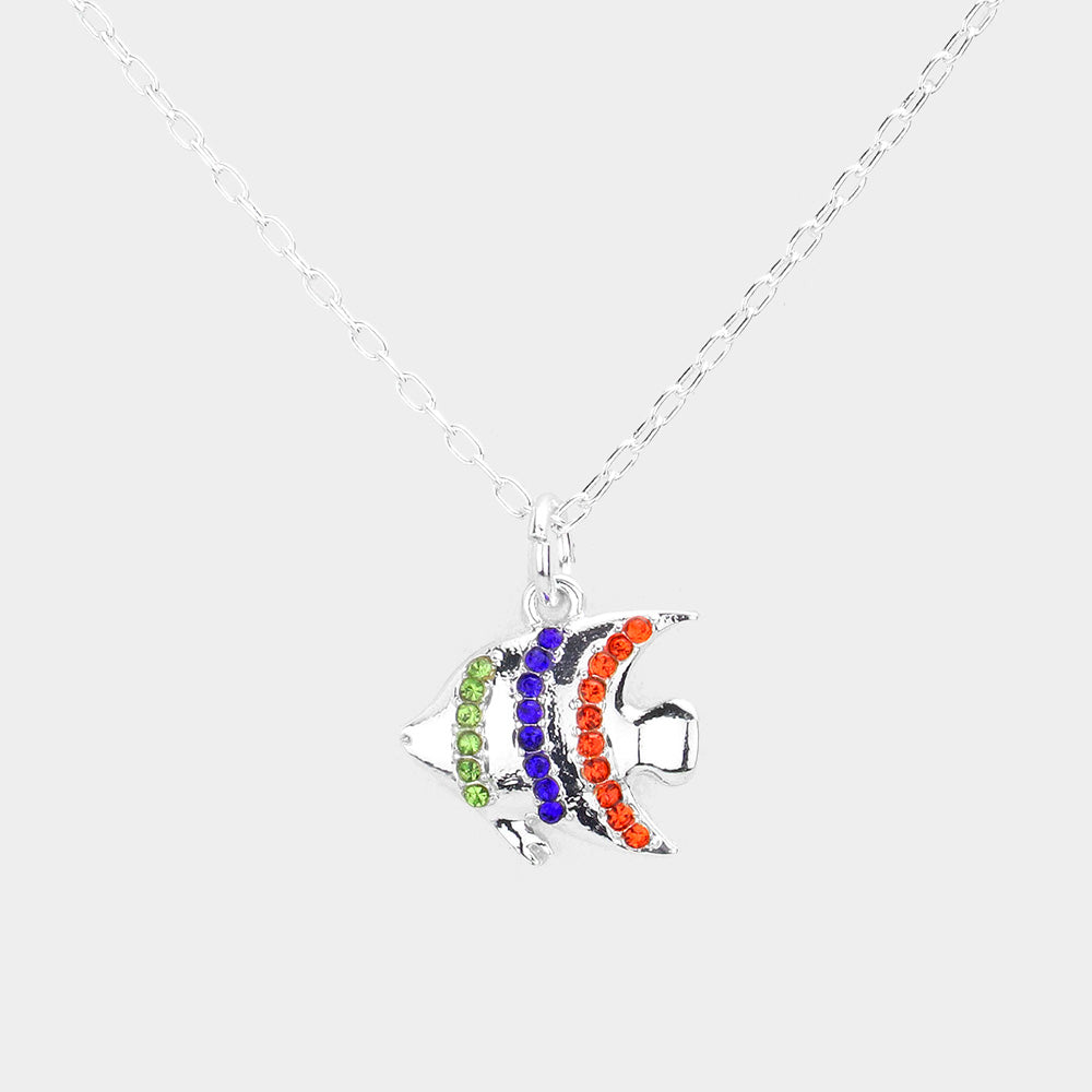 Madeline Love Silver Rhinestone Embellished Fish Pendant Necklace - Necklaces