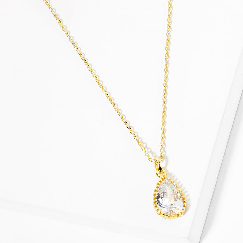 Madeline Love Clear, Gold Gold Dipped CZ Teardrop Stone Pendant Necklace - Jewelry