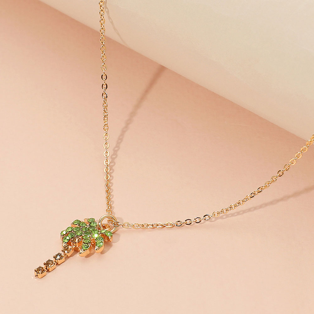 Madeline Love Gold, Green Rhinestone Paved Palm Tree Pendant Necklace - Jewelry