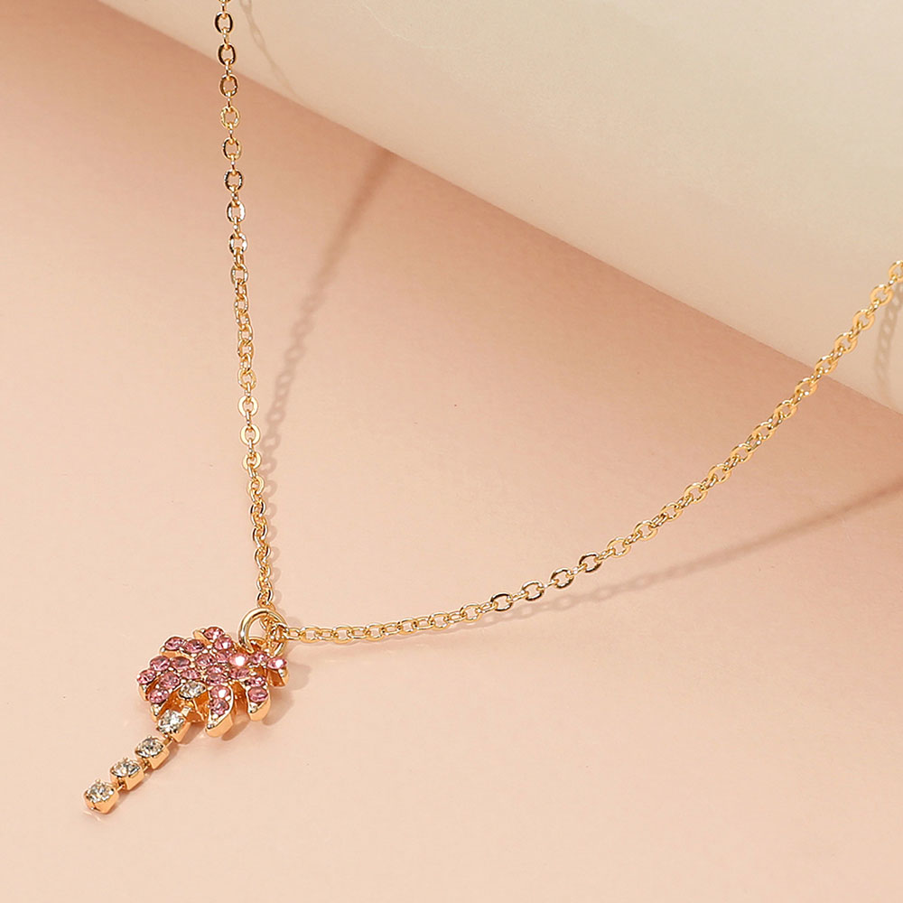 Madeline Love Gold, Pink Rhinestone Paved Palm Tree Pendant Necklace - Jewelry