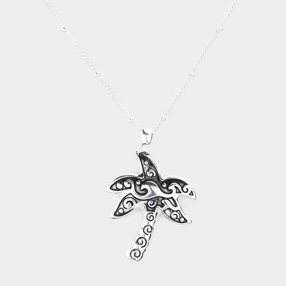Madeline Love Antique Silver Metal Palm Tree Pendant Necklace - Necklaces