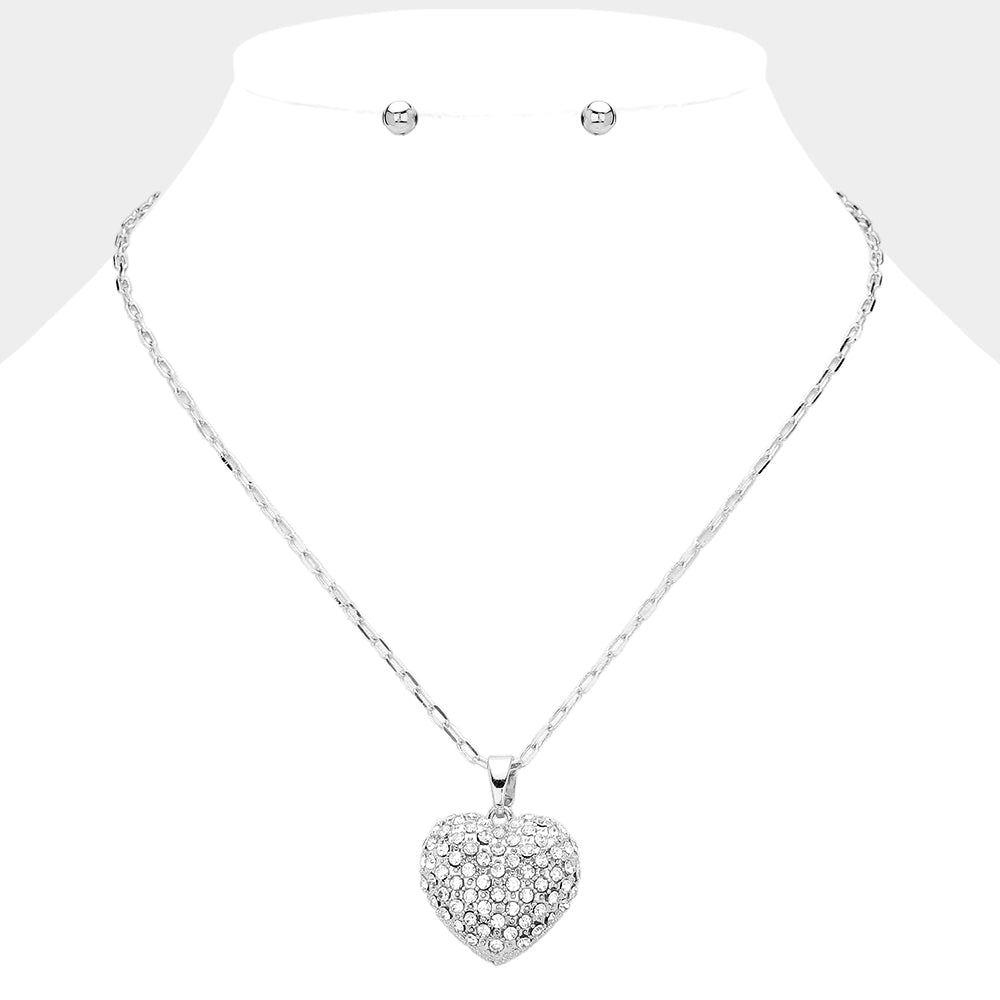 Stone Paved Heart Pendant Necklace