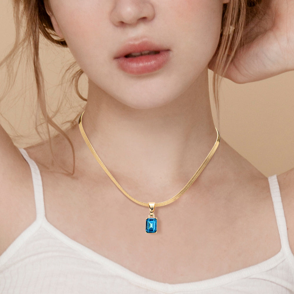 Madeline Love Aqua Emerald Cut Stone Pendant Necklace - Necklaces