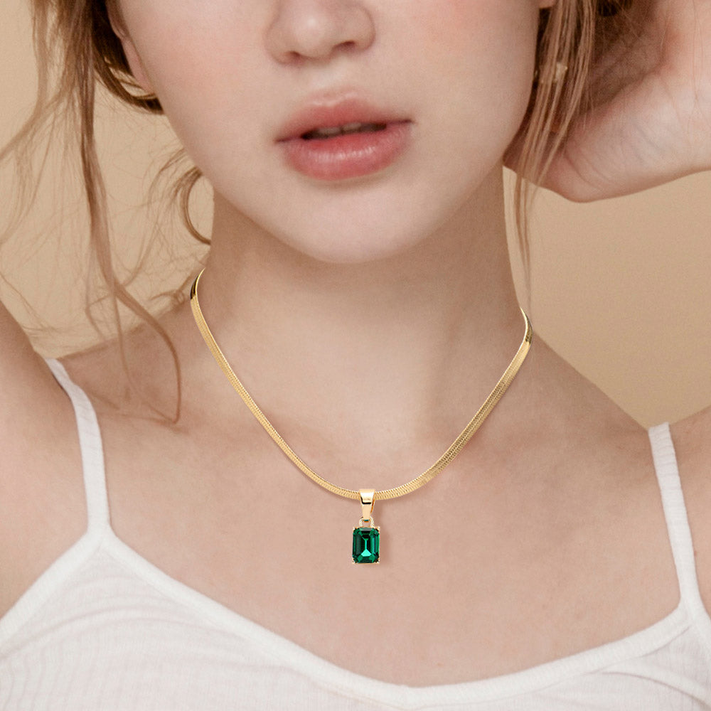 Madeline Love Emerald, Gold Emerald Cut Stone Pendant Necklace - Necklaces