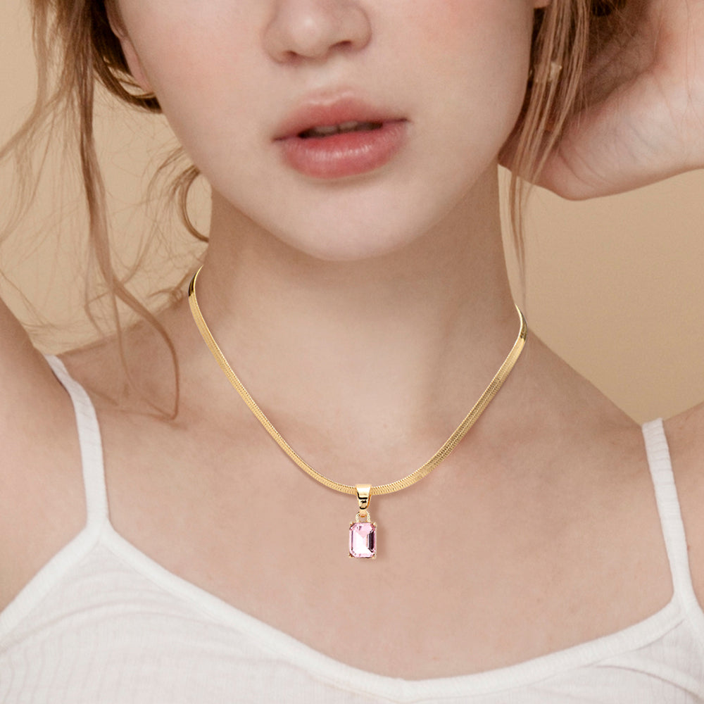 Madeline Love Pink Emerald Cut Stone Pendant Necklace - Necklaces