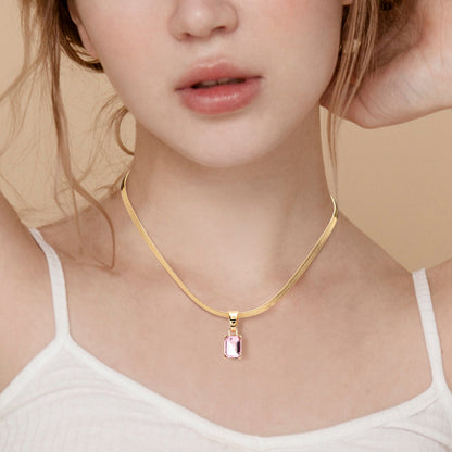 Madeline Love Pink Emerald Cut Stone Pendant Necklace - Necklaces