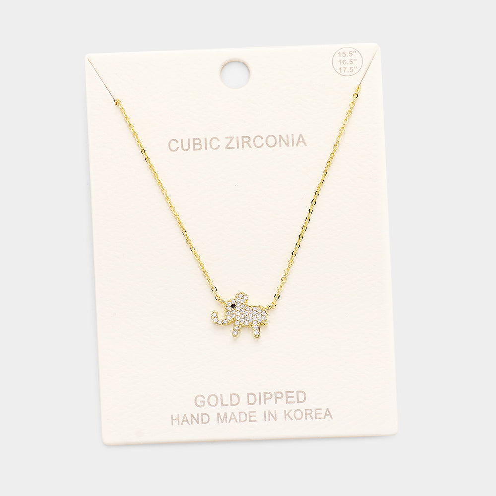Madeline Love Gold Gold Dipped Cubic Zirconia Elephant Pendant Necklace - Jewelry