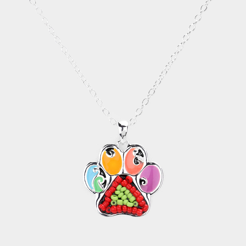 Madeline Love Multi Seed Bead Embellished Paw Pendant Necklace - Necklaces