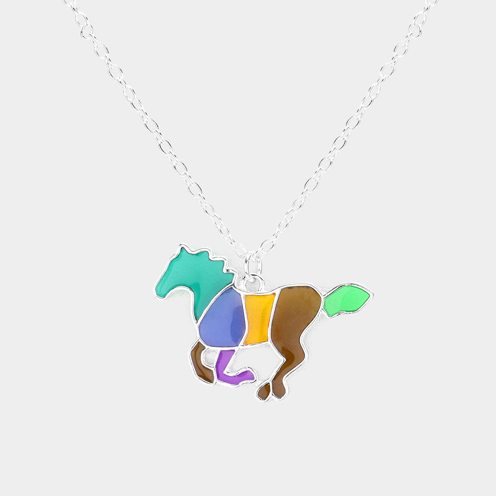 Madeline Love Multi Colorful Running Horse Pendant Necklace - Necklaces