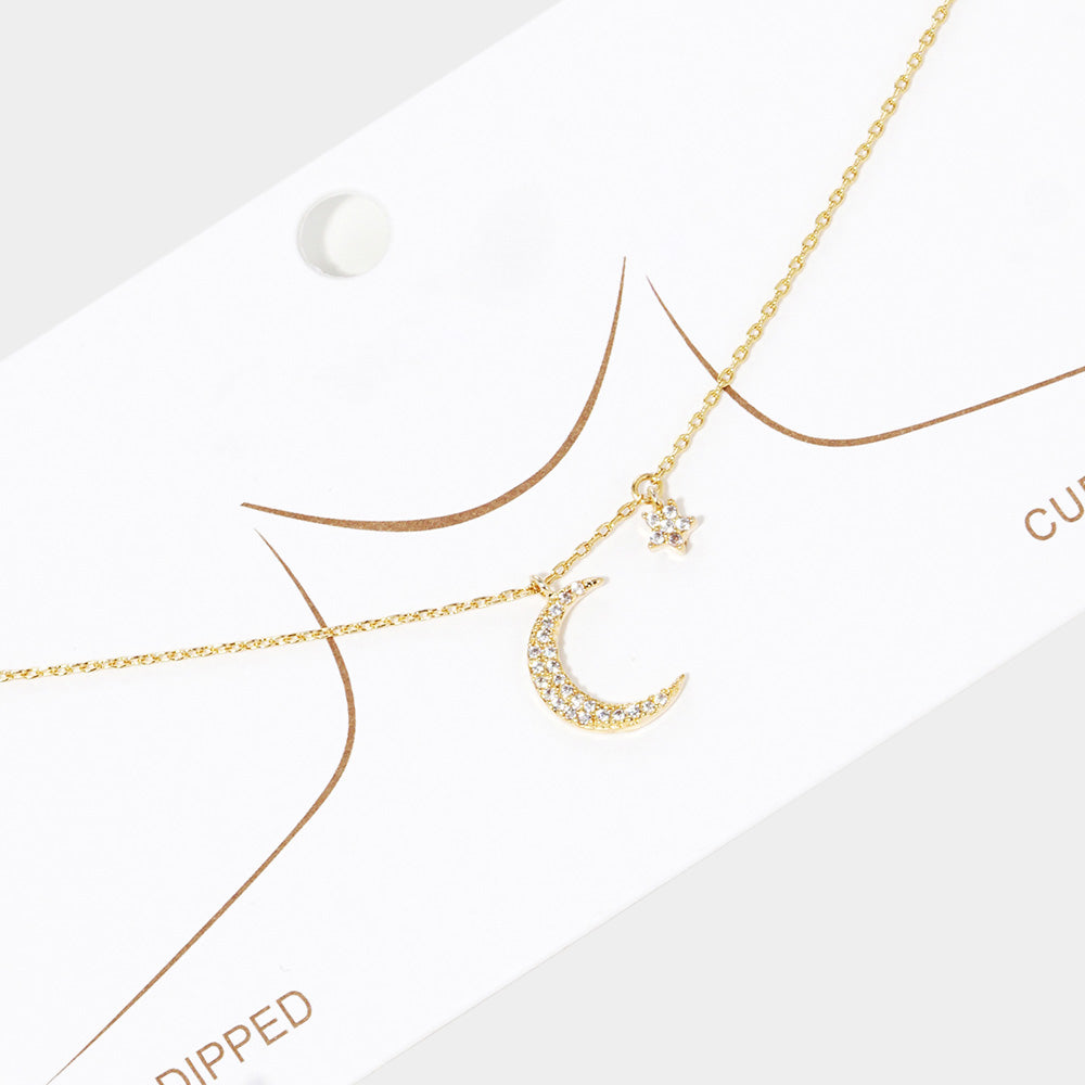Madeline Love Gold Gold Dipped Cubic Zirconia Moon Star Pendant Necklace - Necklaces