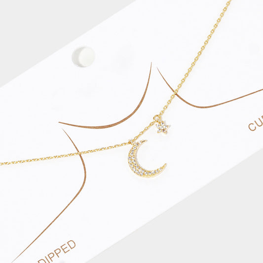 Madeline Love Gold Gold Dipped Cubic Zirconia Moon Star Pendant Necklace - Necklaces
