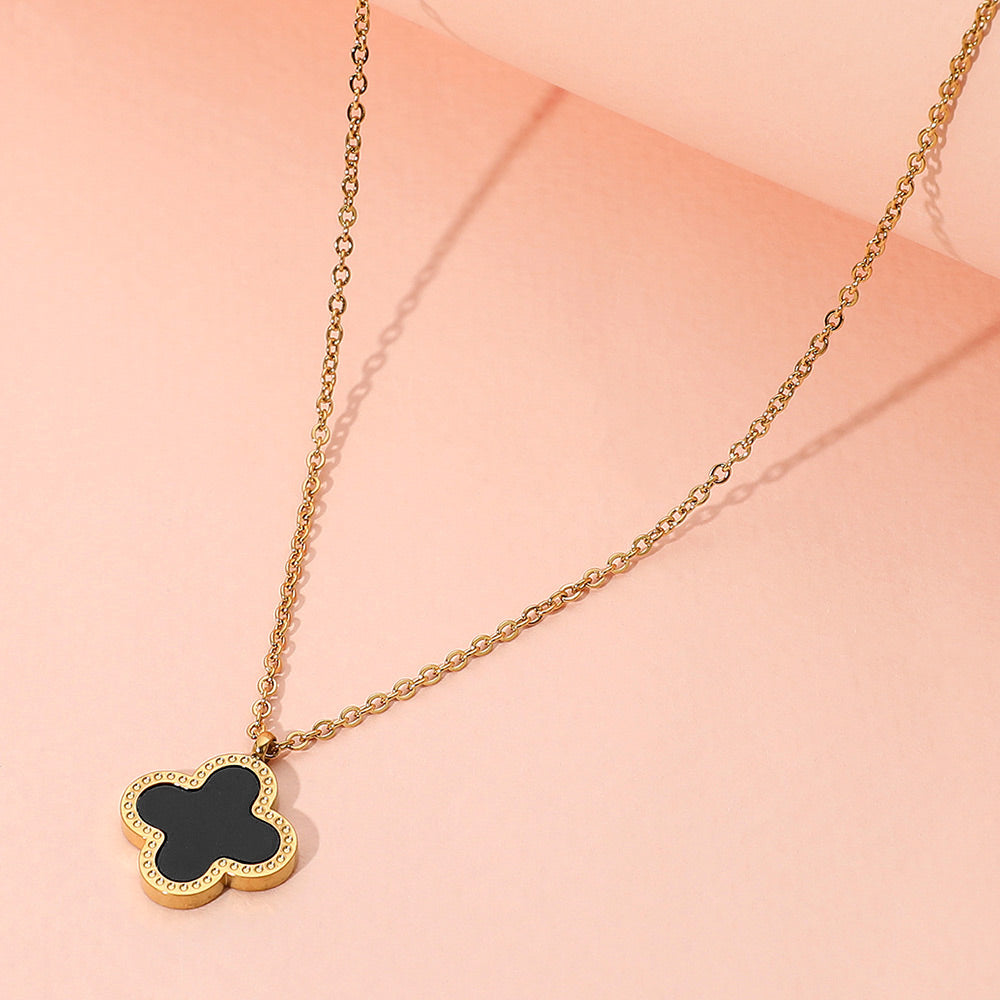 Madeline Love Black, Gold Stainless Steel Quatrefoil Pendant Necklace - Jewelry