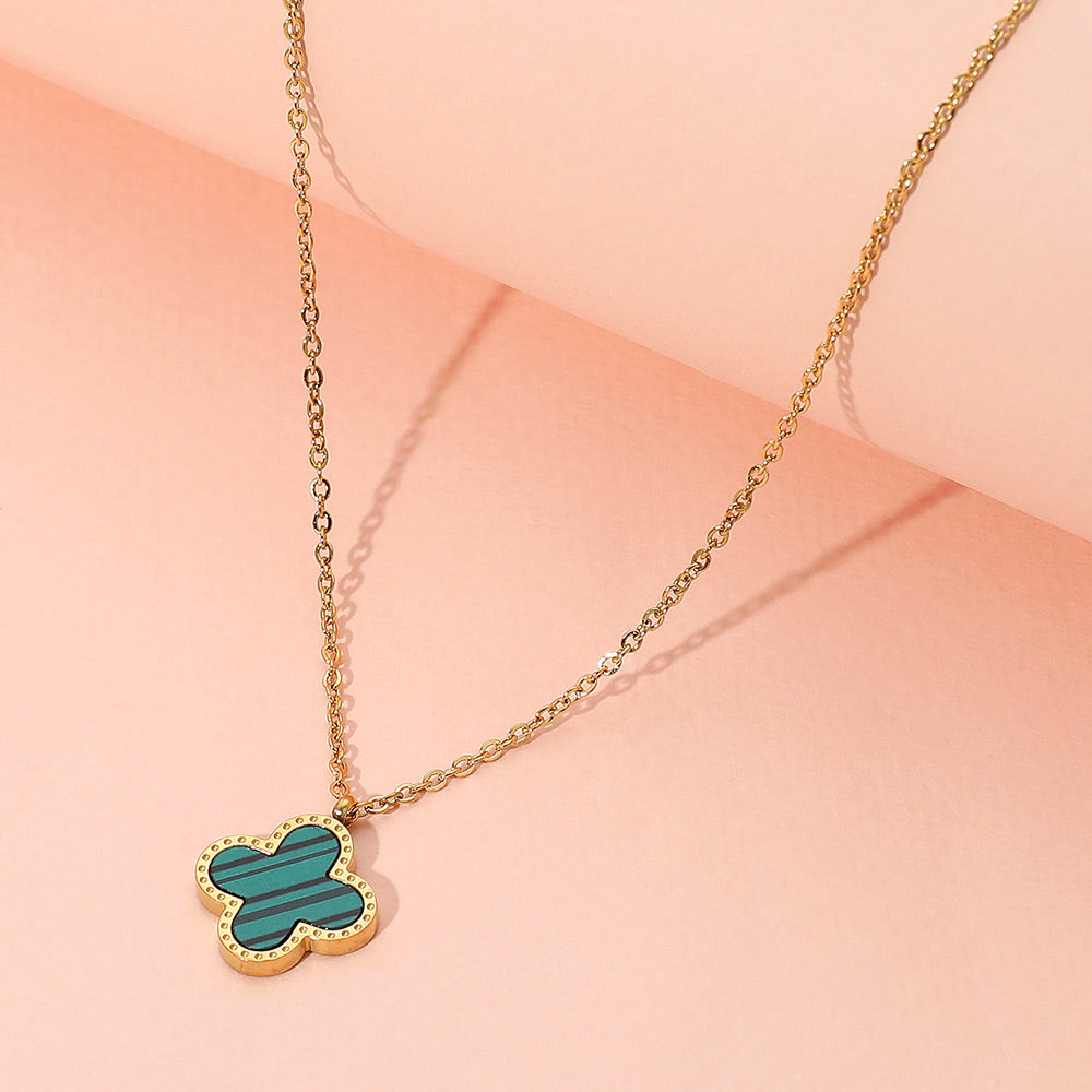 Madeline Love Gold, Green Stainless Steel Quatrefoil Pendant Necklace - Jewelry