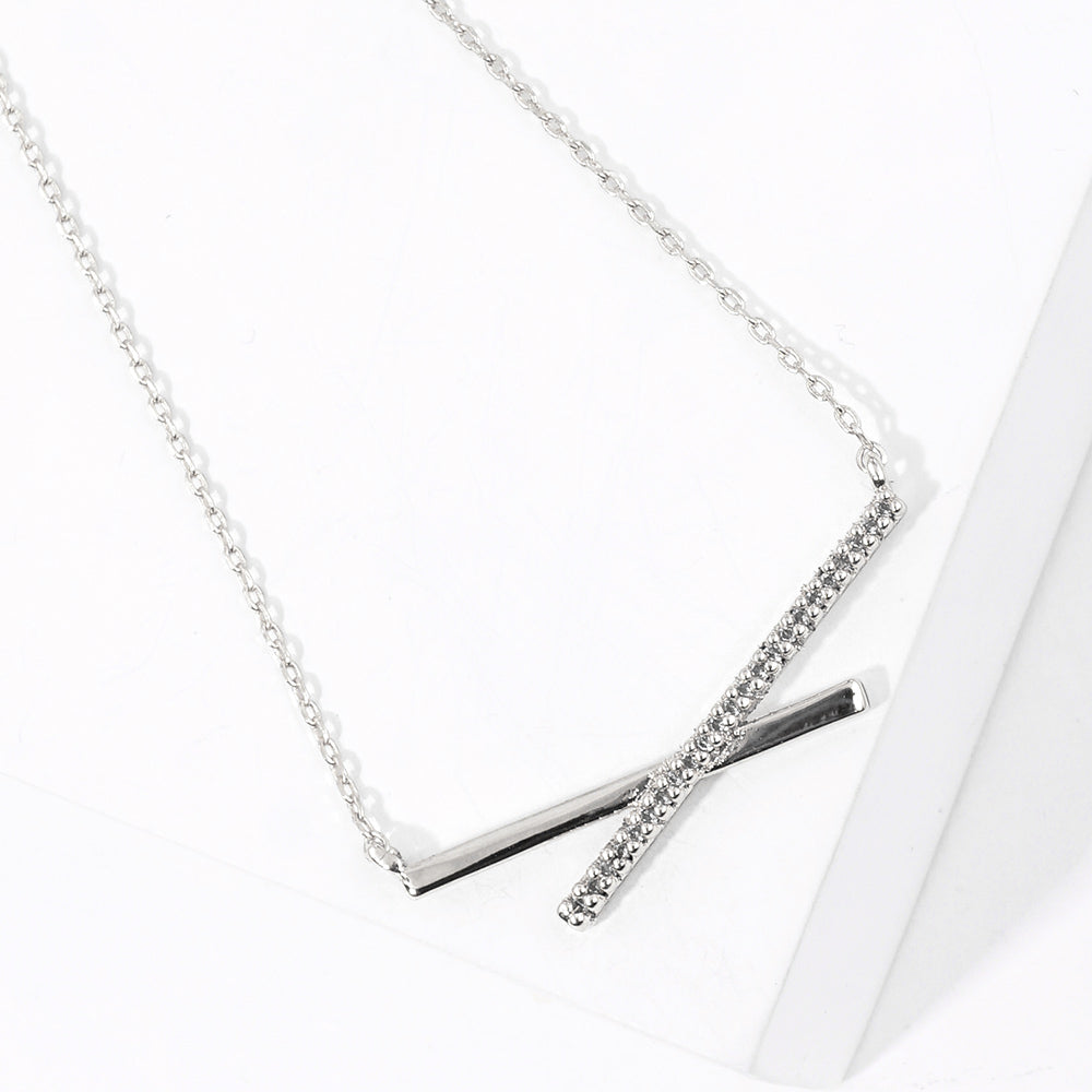 Madeline Love Clear, Rhodium White Gold Dipped CZ Stone Paved Crisscross Pendant Necklace - Jewelry