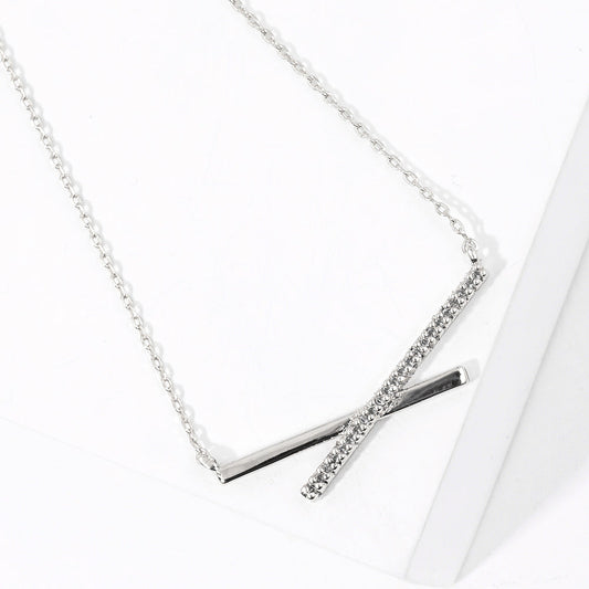 Madeline Love Clear, Rhodium White Gold Dipped CZ Stone Paved Crisscross Pendant Necklace - Jewelry